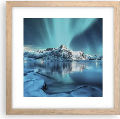 Produktbild von Gerahmtes Poster - Rahmen in heller Eiche - Morgendämmerung Polar Berge - 30x30 cm - Wand Bild - Wanddeko - Wandbilder - Wandposter - Bilderrahmen - Bilder - Kunstdruck - Wandbild - P2NAC30x30-4196