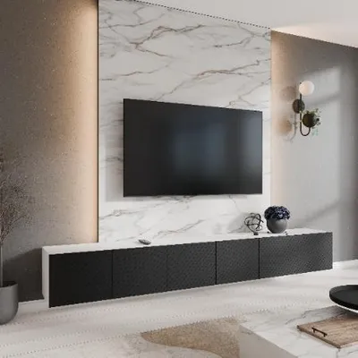 Produktbild von Margaret Hadas24 TV-Schrank Nicole Fernsehschrank TV-Lowboard 300 cm Hängend modernes Design Wohnzimmer Wandmontage, TV Möbel weiß, schwarz