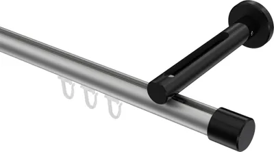 Produktbild von Interdeco Innenlaufstange / Gardinenstange mit Innenlauf Silbergrau / Schwarz, Typ Siteno Santo (Kappe), 20 mm Ø 1-läufig, 480 cm