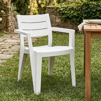 Produktbild von Dmora Gartenstuhl Courtenay Weiß, 6 stapelbare Stühle