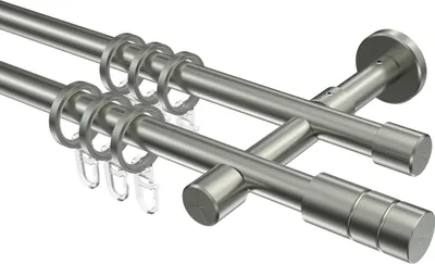 Produktbild von Interdeco Gardinenstange / Vorhangstange Edelstahl-Optik, Typ Sinux Caras (Rillenzylinder), 16 mm Ø 2-läufig, 400 cm