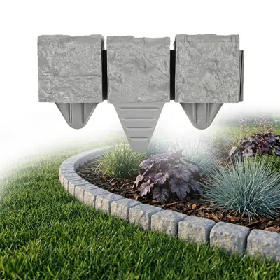 Produktbild von GARDENIX Rasenkante 2.4 m Granit Pflastersteine Optik Grau 10x10x10cm Ð Beeteinfassung Beetumrandung Beetbegrenzung aus Kunststoff, Gartenzaun Beetzaun Blumenbeet Umrandung