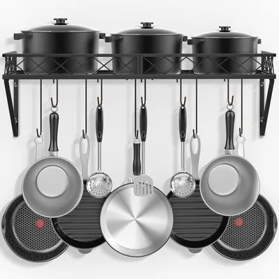 Image de Étagère de cuisine avec crochets - Étagère suspendue pour les casseroles et les ustensiles de cuisine
