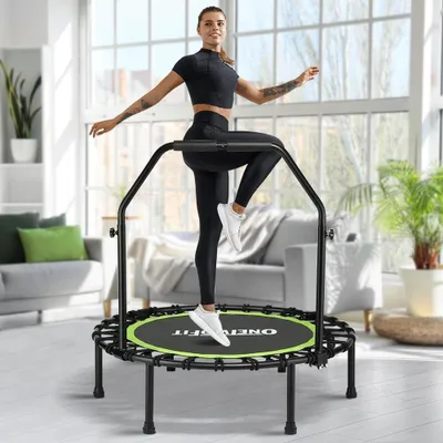 Produktbild von Fitnesstrampolin Minitrampolin Rebounder - 101,6 bis 114,3 cm - Klappbar - Leise - Mit Bungee-Seilen