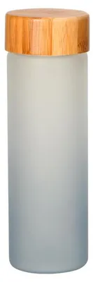 Image de Bouteille en verre « Frosted » 400 ml - bouteille pratique en verre borosilicaté avec bouchon à vis en bois - idéale pour les déplacements - grise
