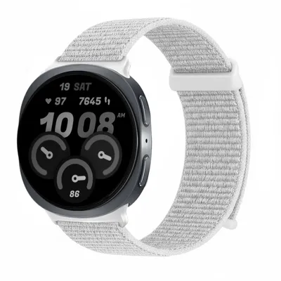 Produktbild von Smartwatch Armband für Samsung Galaxy Watch8 44mm Nylon Textil Band Ersatzband Wechselband Klettverschluss flexibel atmungsaktiv Weiß