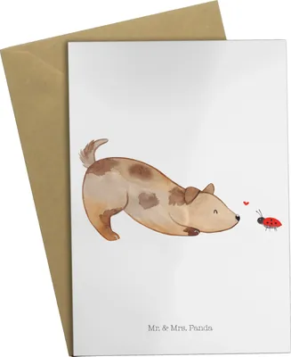 Produktbild von Mr. & Mrs. Panda Grußkarte Hund Marienkäfer - Weiß - Geschenk, hochzeitskarten, osterkarte, Beileidskarte, Sprüche, weihnachtskarten, Grußkarten, Hunde, Mischlinghund