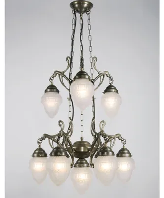 Produktbild von Hängeleuchte Glas Messing massiv E27 H: max. 124 cm in Berliner Weiß matt Jugendstil