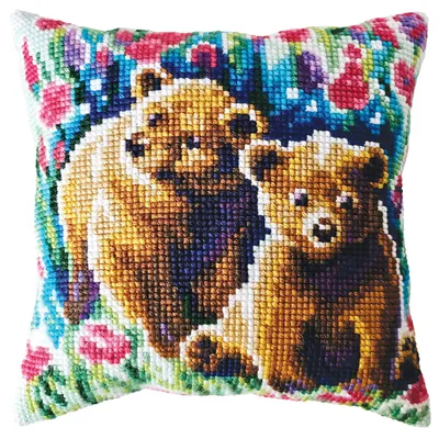 Produktbild von CDA Kreuzstichkissen Stickpackung "Bärenjungen", bedruckt, 40x40cm