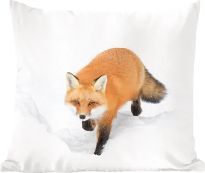 Produktbild von MuchoWow® Zierkissen Sofakissen Wohnzimmer Dekokissen 50x50 cm Fuchs - Schnee - Winter - Komfort - Sofakissen