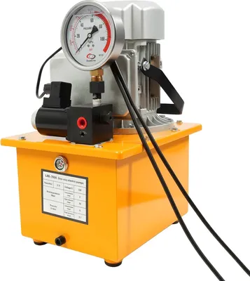Obrázek produktu pro Elektrické hydraulické čerpadlo - Jednočinné, ruční ventil - Vysoký tlak 10 000 PSI/70 MPa - Nádrž 7 l - Zástrčka EU - 750 W - Žlutá barva