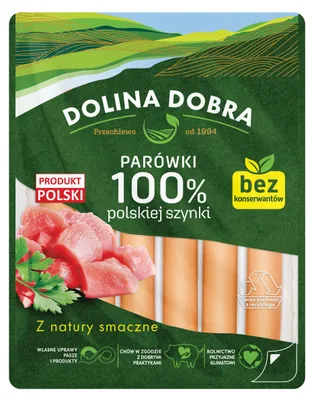 Zdjęcie produktu dla Parówki 100% polskiej szynki 200g Dolina Dobra