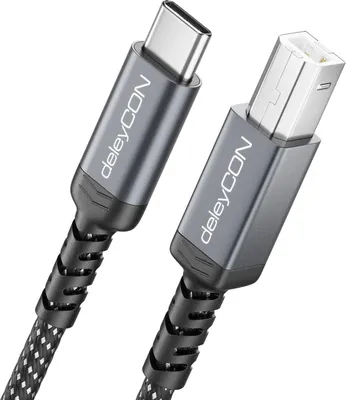 Produktbild von deleyCON 5m USB C Druckerkabel (für Drucker, Scanner, MIDI) USB-C auf USB-B Kabel Printer Cable Geflochten + Metallstecker für HP Samsung Epson Dell Lexmark Brother Canon Usw.