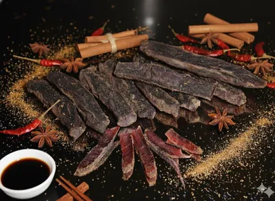 Produktbild von 250 Gramm Beef Jerky Biltong Teriyaki am Stück/Stix zum selberschneiden