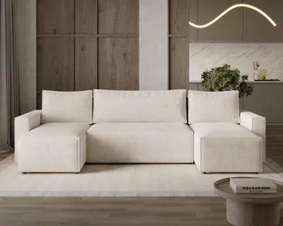 Produktbild von Ecksofa LIVIO U mit Schlaffunktion und Bettkasten – Moderne Wohnlandschaft in U-Form - POSO 100