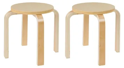 Immagine prodotto di Sgabello per bambini - Beige - H 30 cm - Legno di betulla - Impilabile - Set da 2