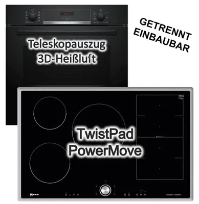 Produktbild von Herdset Bosch Einbau Backofen Hydrolyse Teleskopauszug + Neff Induktionskochfeld 80cm Flexinduktion TwistPad