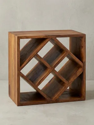 Produktbild von Weinregal WL5.673 Sheesham Massivholz 40x40x25cm Holzregal 8 Flaschen, Kleines Flaschenregal Standregal schmal, Design Getränkehalter Holz, Weinflaschenhalter stehend massiv, Regal