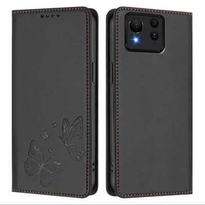 Image de Étui en cuir pour Asus Zenfone 11 Ultra, motif papillon, étui à rabat avec porte-appareil, noir