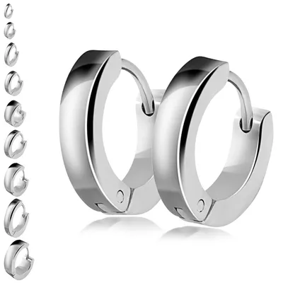 Produktbild von Edelstahl Klappcreolen Ohrringe Uni Silber oder Schwarz - Ø 14mm / 4mm breit Silbern