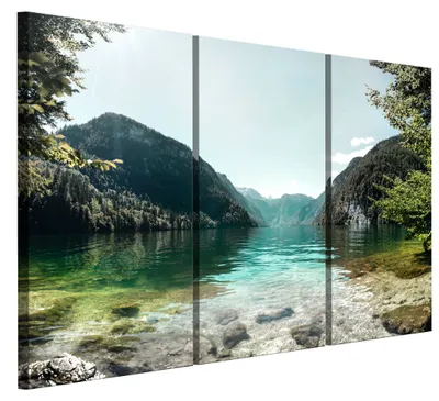 Immagine prodotto di LUMASOUL, quadri su tela, 90x60 cm, quadro su tela con motivo di lago, quadri da parete con cornice in legno e struttura in tessuto, set di 3 pezzi, paesaggio 07