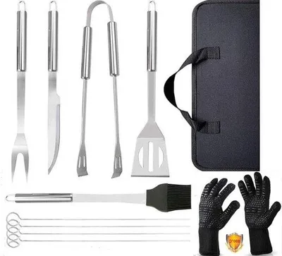 Immagine prodotto di Set di 9 utensili da barbecue in acciaio inossidabile resistente al calore, per il campeggio