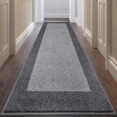 Produktbild von Waschbarer Teppich Läufer 80 x 213 cm Grau rutschfest saugfähig Polyester