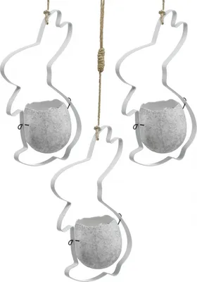 Produktbild von Osterdeko zum Hängen - Hasendeko mit Ei, Pflanzgefäß, Osterei, Weiß, 3er Set, 3 Stück