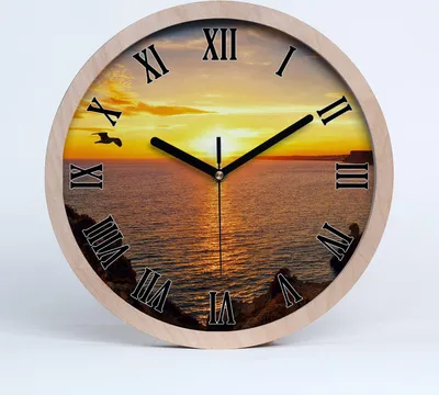 Produktbild von Holzuhr 30fi cm wanduhr - schwarze Spitzen - Meer Sonnenuntergang