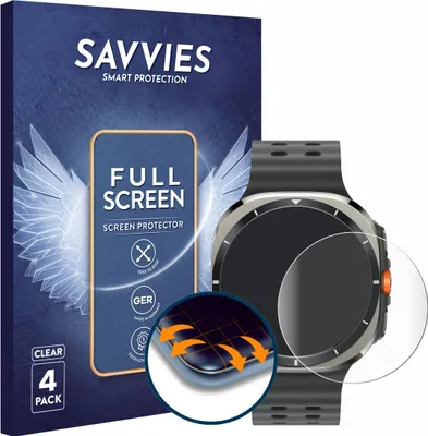 Produktbild von 4x Savvies Fullscreen Schutzfolie für Samsung Galaxy Watch Ultra / Ultra 2 (47 mm) Displayschutz Folie Fullcover Klar Transparent