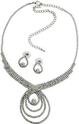 Produktbild von Set Strasskette und Strass-Ohrstecker silber 8mm
