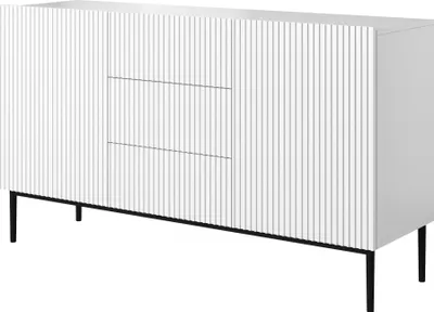 Obrázek produktu pro Komoda Nicole, s reliéfní strukturou, 3 zásuvky, rozměry 150x84x45 cm, vhodná do obývacího pokoje, barva bílá/černá