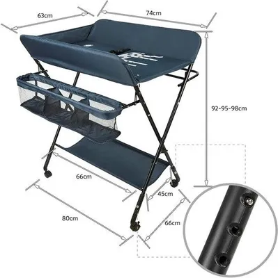Productafbeelding van Babyverzorgingstafel - Aankleedcommode - Babyverzorging - In hoogte verstelbaar - 80 x 66 x 98cm - Donkerblauw