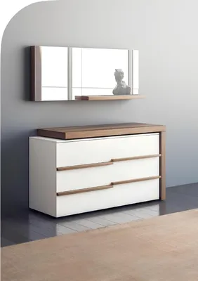 Obrázek produktu pro Bílá komoda se zrcadlem Moderní ořechový přírodní design Novinka