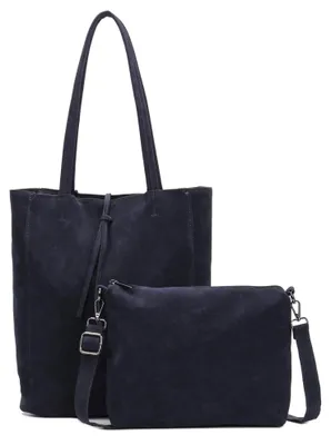 Produktbild von irisaa 2-in-1 Damen Taschen Set, Großer Shopper Schultertasche mit Reißverschluss und Umhängetasche mit Verstellbarem Gurt, Wildleder-Optik