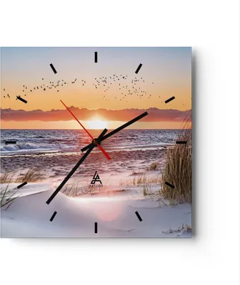 Produktbild von Wanduhr - Quadrat - Glasuhr - Sonne Strand Vögel - 40x40cm - Schleichendes Uhrwerk - Lautlos - zum Aufhängen bereit - Dekoration Modern - Wanddekoration aus Glas - C3AC40x40-4727