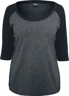 Productafbeelding van Dames T-shirt Urban Classics, 3/4 mouw, contrasterende raglanmouw, antraciet/zwart - maat L
