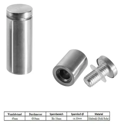 Produktbild von Ø19mm Edelstahl Abstandshalter Befestigung Wandabstand Halter Spiegelhalter 45mm