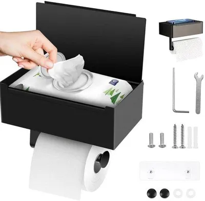 Productafbeelding van Famanu toiletpapierhouder met bevochtigingsdoekjeshouder - roestvrij staal, zelfklevend