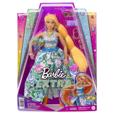 Produktbild von Mattel HHN14 - Barbie - Extra Fancy - Puppe im blauen Kleid mit Blumenmuster inkl. Zubehör
