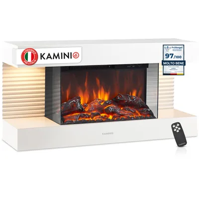 Immagine prodotto di KAMINIO Camino elettrico LIZ - Caminetto elettrico da parete con riscaldamento, effetto fiamma 3D, luce ambiente a LED, telecomando - Bianco