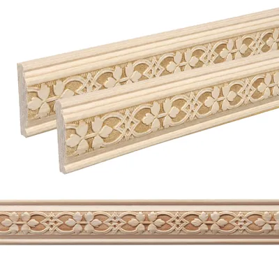 Produktbild von Holz Profilleiste in 30 x 7 x 1000 mm | 2er Set - 2 Meter | Prägeleiste aus Kiefernholz PK-503 mit 3D Blatt-Motiv