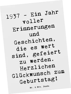 Produktbild von Mr. & Mrs. Panda Postkarte Spruch 1937 Geburtstag - Weiß - Geschenk, Ansichtskarten, Geburtstagsgeschenk, Grußkarte, Postkarten, Happy Birthday, Glückwünsche, Geschichten