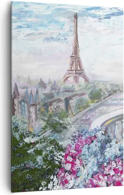 Produktbild von Bild auf Leinwand - Leinwandbild - Einteilig - Blumen Eiffle Architektur Balkon - 80x120cm - Wand Bild - Wandbilder - Leinwanddruck - Wanddekoration - Leinwand bilder - Wandbild - PA80x120-3130
