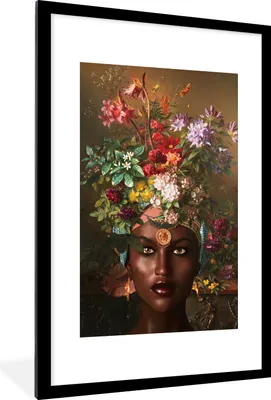 Produktbild von MuchoWow® MuchoWow® Gerahmtes Poster Frau - Blumen - Farben 60x90 cm - Poster mit zchwarzem Bilderrahmen - Dekoration - Wandposter Wohnzimmer - Hochwertig