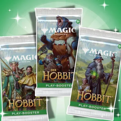 Imagen del producto de 3 sobres Magic: The Gathering, edición "El Hobbit", versión alemana – 3 paquetes con 14 cartas cada uno + protección de envío Heartforcards®