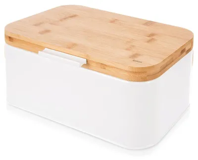 Produktbild von Orion | Brotkasten - Mit Bambusdeckel - Metall - Brotdose Weiß WHITELINE