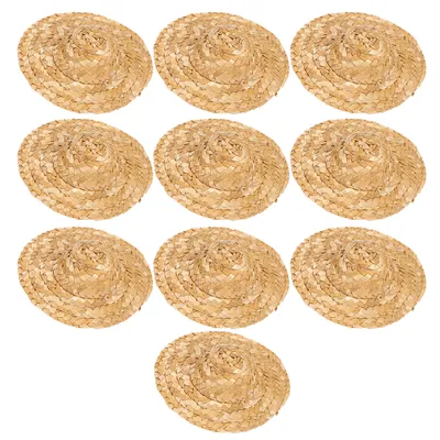 Image de Chapeau de poupée en paille,Décoration artisanale,Accessoires de bricolage,Chapeau pour animaux,Chapeau de paille tissé à la main,Mini chapeau naturel tricoté à la main