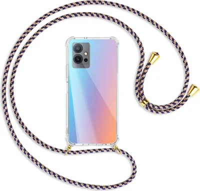 Produktbild von Handykette Backcover-Schutzhülle mit Band (Metall goldfarben) für vivo Y55 5G, vivo Y75 5G - blau+beige