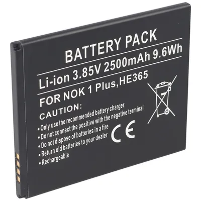 Imagen del producto de Batería compatible con Nokia 1 Plus, modelo HE365, de tipo Li-Ion, con una tensión de 3.85V y una capacidad de 2500mAh, equivalente a 9.6Wh